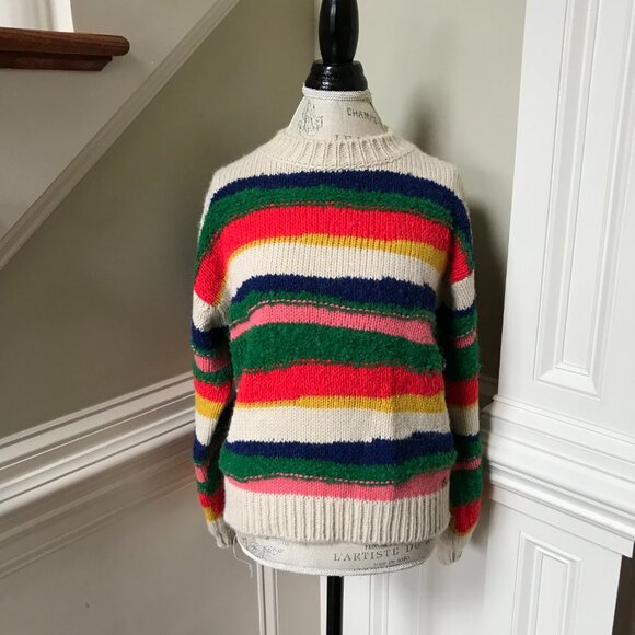 Anthropologie Ottod'Ame Stripe Sweater Womens 6 Medium 42 Blue Orange Crew Neck - Picture 3 of 13